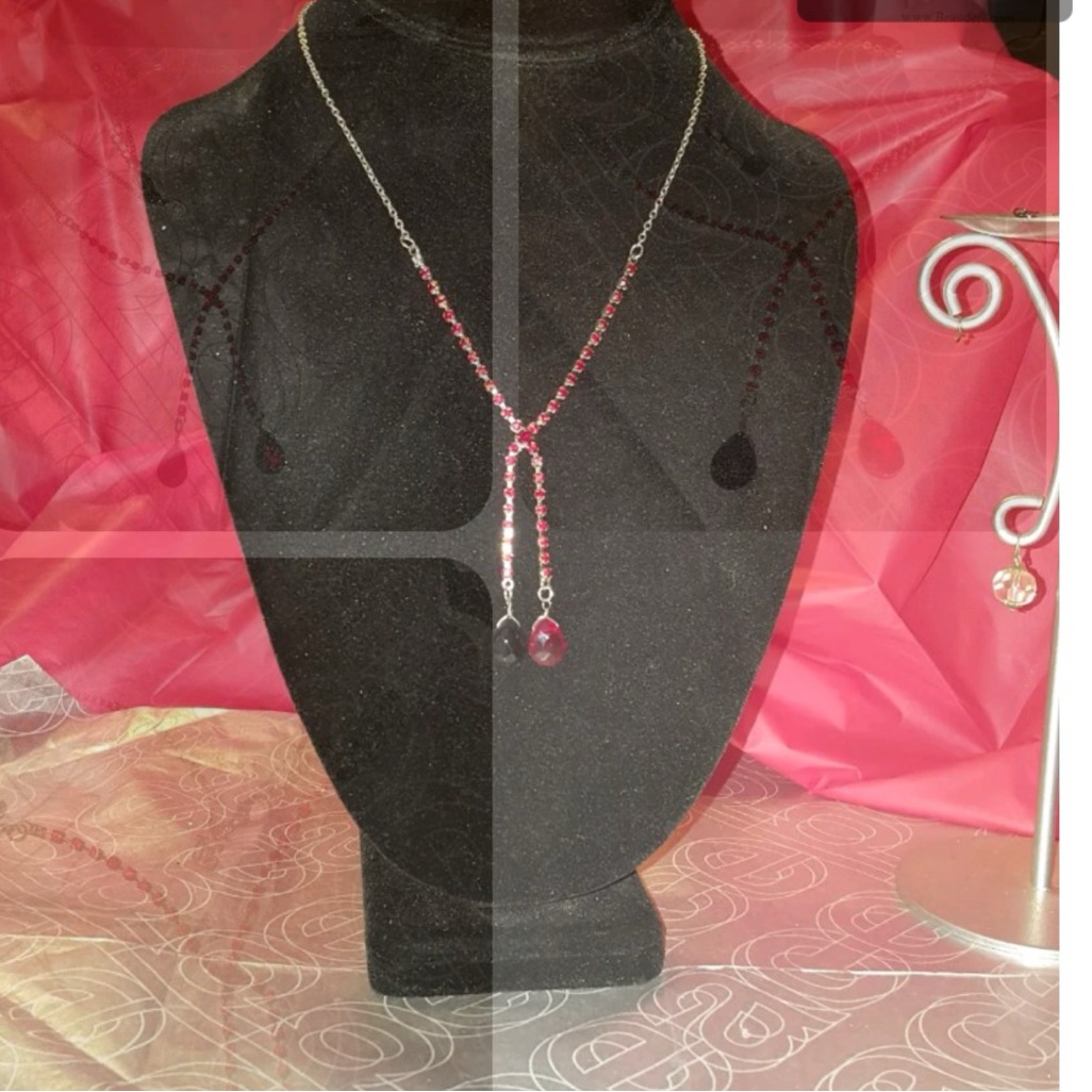 4pc Tear Drop Faceted Red&Black Bead & Rhinestone Necklace New Vintage Beau Def